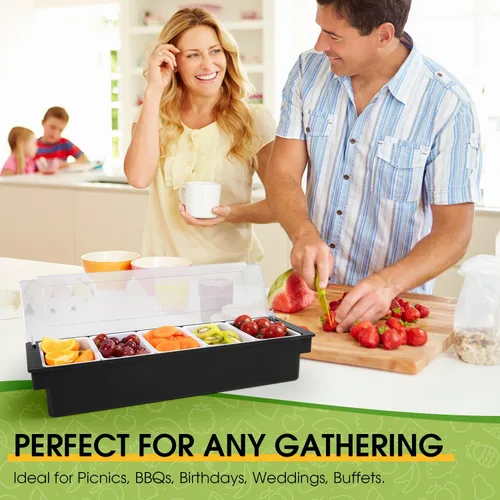 Miniatura 6 de Carrito de frutas, verduras y condimentos con tapa, 5 compartimentos extraíbles, bandeja de guarnición enfriada con hielo para camareros