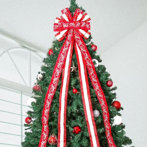 Miniatura 3 de Decoración para Árbol de Navidad, Lazo para Corona Navideña, 52 * 13 pulgadas, Adorno Grande con Patrón de Muletas para Decoración de Árbol