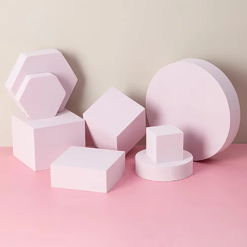 Miniatura 9 de Juego de 8 piezas de accesorios geométricos para fotos, de espuma dura, para manualidades, lápiz labial, joyas, cosméticos, herramientas de Púrpura