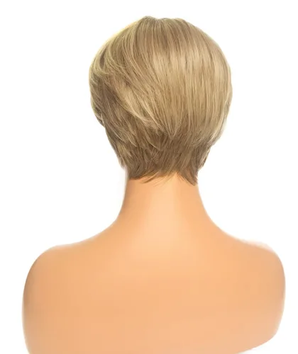 Miniatura 6 de Peluca corta rubia con flequillo, corte Pixie en capas, para mujer, fibra sintética, sin pegamento, esponjosa, aspecto natural