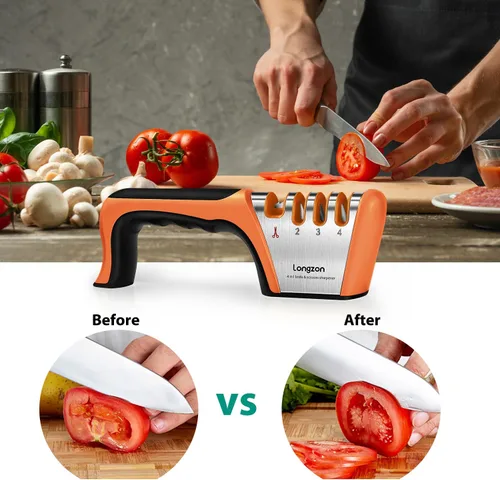 Miniatura 7 de Longzon 5-in-1 Knife Sharpener 4 Stage with Cut-Resistant Glove, Quickly Sharpens & Restores Dull Blades, Easy & Safe for Home Kitchen Use, Fits