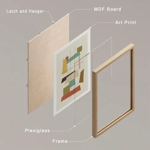 Miniatura 4 de SIGNWIN Arte de pared enmarcado moderno de mediados de siglo de los años 60, polígonos nórdicos, juego de 4 impresiones geométricas abstractas