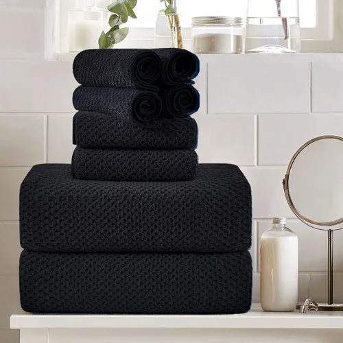 Miniatura 12 de Juego de 8 toallas de baño grandes azules para la familia - 2 sábanas de toalla de baño extragrandes, 2 toallas de mano, 4 paños - 600GSM suaves