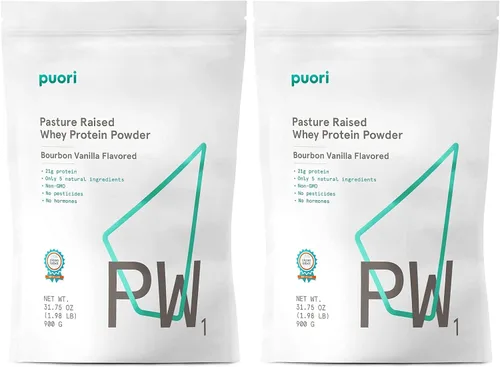 Miniatura 11 de Puori Proteína de suero en polvo, vainilla bourbon - PW1 criada en pasto, proteína de suero alimentada con pasto mezcla de bebida en polvo que