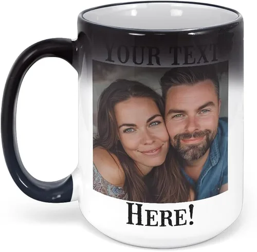 Miniatura 15 de Taza de café de cerámica negra personalizada de 11 onzas con texto, mensaje, tu texto aquí, nombre, DYE Taza para Cafe personalizadas, con foto
