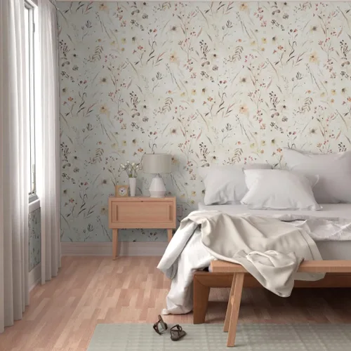 Miniatura 5 de Spoonflower Papel tapiz autoadhesivo de 9 x 2 pies, papel tapiz extraíble de acuarela de botánicos neutros con diseño floral beige