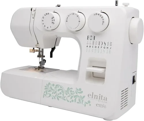Miniatura 2 de Elnita EM16 - Máquina de coser mecánica con 16 puntadas, enhebrador de agujas integrado y brazo libre convertible; ligera y portátil para todas