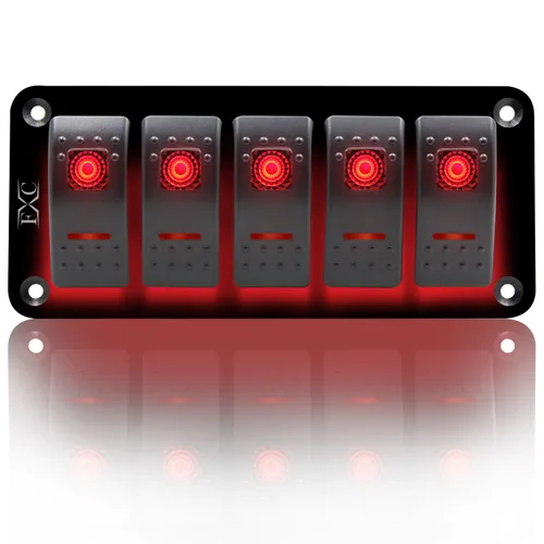 Miniatura 18 de FXC - Panel de interruptor basculante de aluminio de 6 bandas, interruptores de palanca de 5 pines encendido/apagado, 2 LED retroiluminados
