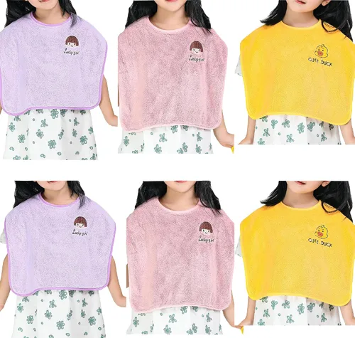 Miniatura 8 de Paquete de 3 baberos para bebés para niñas o niños, impermeables, baberos de toalla para niños pequeños de 1 a 3 años Azul amarillo gris