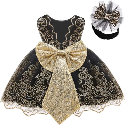 LZH - Vestido de encaje con volantes y tocados para bebés, vestidos de flores con lazo para fiestas y bodas