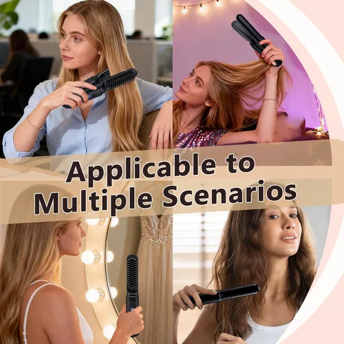 Miniatura 7 de Cepillo alisador de pelo inalámbrico, alisador de pelo portátil de viaje, mini plancha plana recargable 2 en 1 y cepillo alisador de cabello