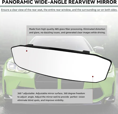Miniatura 4 de NTNEV Espejo retrovisor grande de 12 pulgadas x 3.5 pulgadas, espejo retrovisor panorámico antirreflejos de gran angular, espejo retrovisor