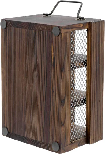 Miniatura 7 de MyGift Soporte para utensilios y servilletas de madera marrón rústico con asas de transporte de metal negro y panel frontal de alambre de pollo