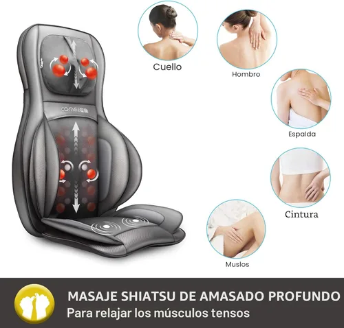 Miniatura 2 de COMFIER Shiatsu - Masajeador de cuello y espalda con calor, masajeador de espalda para aliviar el dolor de tejido profundo, almohadilla de masaje