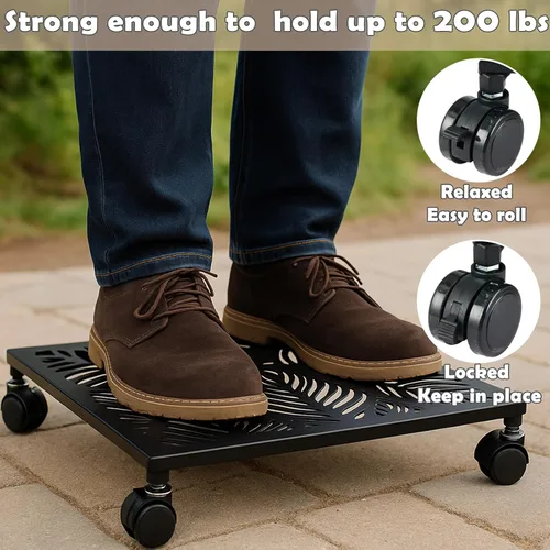 Miniatura 4 de Paquete de 1 carrito cuadrado de metal de 12 pulgadas con ruedas, soporte grande para plantas rodantes para interiores y exteriores, carrito