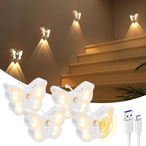 Miniatura 14 de LOFTEK Luz Nocturna de Mariposa, Luz Nocturna Recargable con Sensor de Movimiento, 2 Modos de Color y Luz Nocturna RGB Ajustable, Se Pega