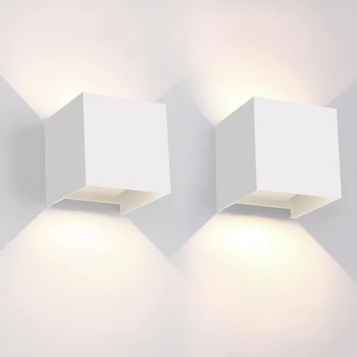 Miniatura 12 de Mille Lucciole Paquete de 2 lámparas de pared para exteriores de 12 W, para exteriores e interiores, apliques de pared LED blancos modernos, IP65