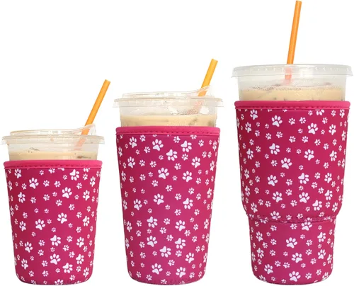 Miniatura 20 de Paquete de 3 fundas reutilizables para café helado - Xumbtvs funda aislante para bebidas frías, soporte de taza de café de neopreno (negro)