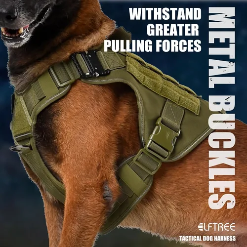 Miniatura 3 de Arnés táctico para perro, 2 hebillas de metal, arnés reflectante militar para perro con soporte oculto para Airtag y asa, chaleco ajustable