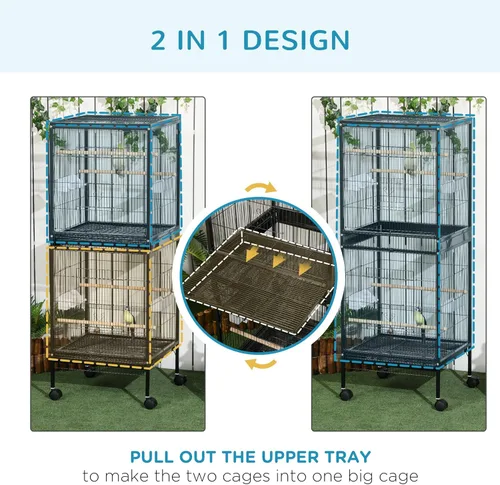 Miniatura 3 de PawHut Jaula grande para pájaros con 1.7 pies de ancho para envergadura, pajarero para interiores con diseño de varias puertas, apto para canario