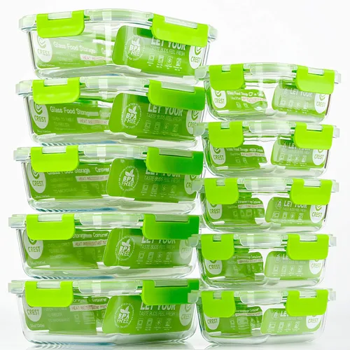 Miniatura 8 de C CREST Contenedores de vidrio para almacenamiento de alimentos con tapas, [paquete de 10] recipientes de preparación de comidas para cocina, uso