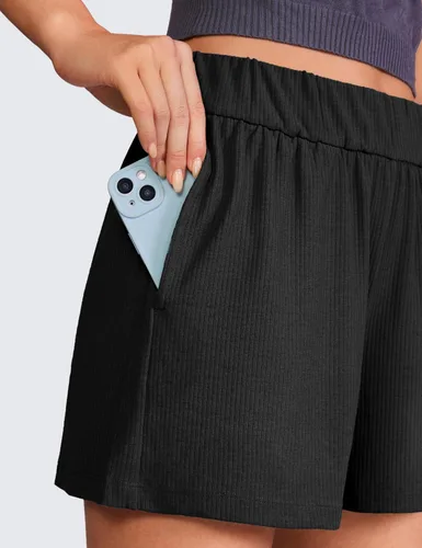 Miniatura 4 de CRZ YOGA Cómodos pantalones cortos acanalados para mujer, de cintura alta, lyocell, casual, para descansar, atléticos, con bolsillos