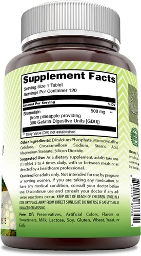 Miniatura 3 de Amazing India Suplemento de bromelina 500 mg por porción 120 tabletas Sin OMG Sin OMG Fabricado en Estados Unidos