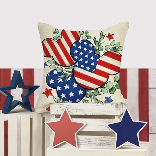 Miniatura 5 de Juego de 4 fundas de almohada decorativas patrióticas de 16 x 16 pulgadas, diseño de la tierra de los Estados Unidos, decoración al aire libre