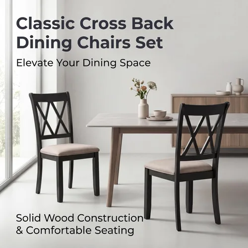 Miniatura 8 de Roundhill Furniture Windvale - Silla de comedor tapizada de tela, juego de 2, color negro