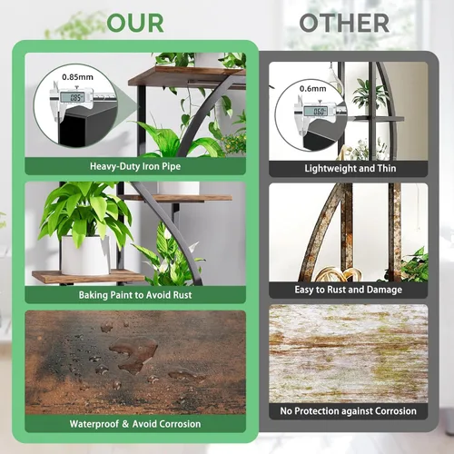 Miniatura 6 de MJOMKN Soporte alto para plantas de 59" con luz de crecimiento para interior, estante de metal de 7 niveles, soporte de exhibición de flores