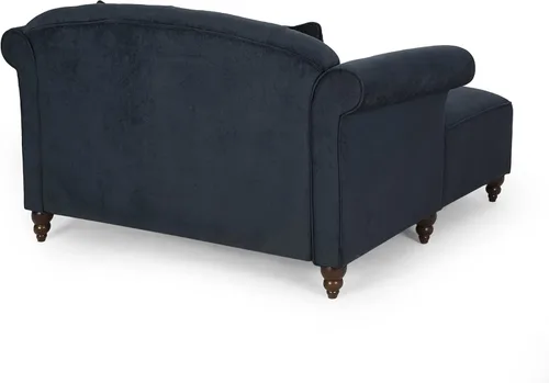 Miniatura 5 de Sofá Chaise Lounge azul oscuro para sala de estar: sofá biplaza clásico moderno con tela de terciopelo y patas de madera de abedul - Amplio asiento