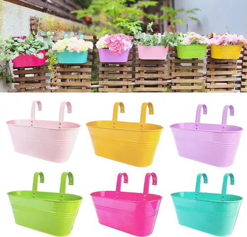 Miniatura 11 de LaLaGreen - Maceta colgante para exteriores (11.2 pulgadas, paquete de 6) rosa claro, morado claro, turquesa, rosa neón, amarillo, naranja, caja