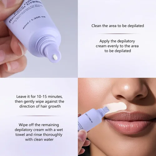 Miniatura 8 de Crema depilatoria facial para mujeres, kit de cremas depilatorias faciales suaves con raspado, suero calmante, crema removedor de vello corporal