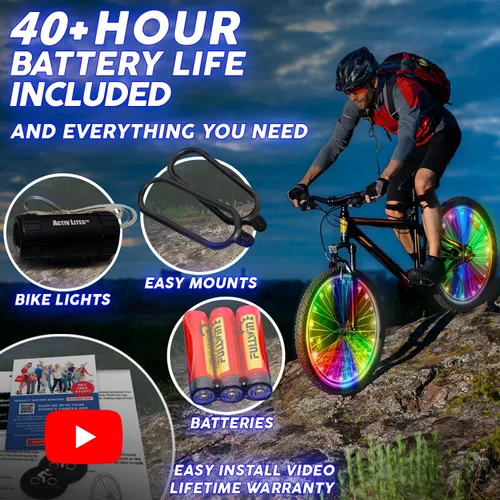 Miniatura 6 de Activ Life Luces LED para rueda de bicicleta con pilas incluidas. Obtén 100% más brillantes y visibles desde todos los ángulos para la máxima
