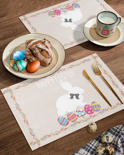 Miniatura 2 de Juego de 4 manteles individuales con diseño de conejo de Pascua para decoración de mesa de Pascua, huevos de Pascua para bodas, fiestas, cocina