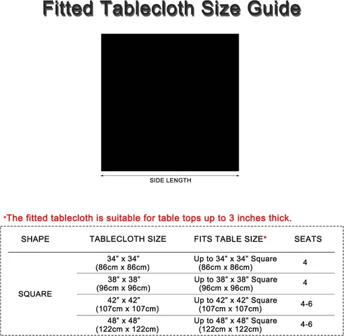 Miniatura 6 de Mantel Negro Ajustado con Elástico para Mesas Cuadradas de 34x34 Pulgadas Plegables, Fundas de Mesa de Cartón Lavables, Telas Elásticas de Spandex