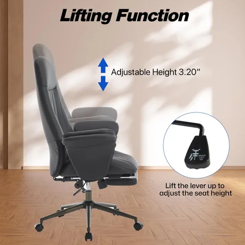 Miniatura 6 de Silla de escritorio de oficina en casa con reposapiés, respaldo alto, silla ergonómica para computadora con soporte lumbar, silla giratoria