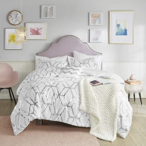 Miniatura 18 de Comfort Spaces Vivian juego de edredón ultra suave para todas las estaciones, ligero y moderno, ropa de cama con estampado geométrico, metálico