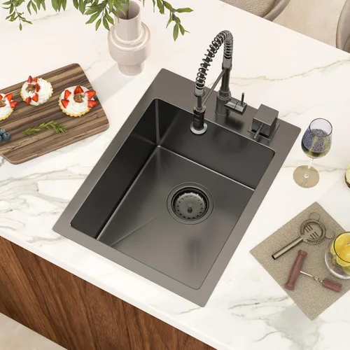Miniatura 28 de Black Bar Sink Drop in 13x15 Inch Topmount Single Bowl Kitchen Sink Handmade T304 Stainless Steel Wet Bar Sink Outdoor RV Handmade Small Prep Sink