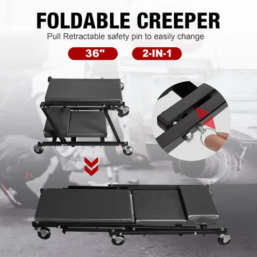 Miniatura 2 de BIG RED ATW4015ZR Torin, asiento plegable Z-Creeper de 40", plataforma rodante 2 en 1 para taller/garaje, capacidad de 330 libras, plataforma