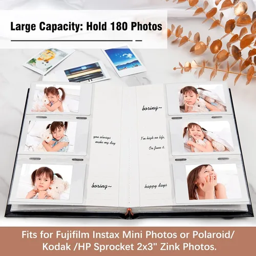 Miniatura 2 de Álbum de fotos para cámara Fujifilm Instax Mini, álbum de fotos para Polaroid, cubierta de cuero, 180 bolsillos 2 x 3 con espacio de escritura