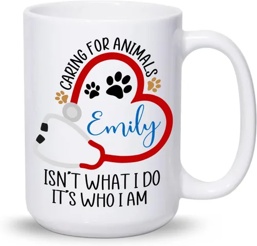 Taza veterinaria personalizada, taza veterinaria de cuidado de animales, regalos para veterinarios, taza con nombre personalizado de veterinario,