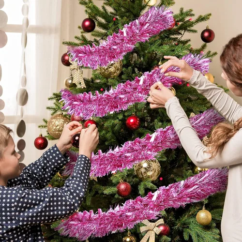 Miniatura 5 de Guirnalda de oropel de Navidad de 39.4 pies, guirnalda metálica giratoria, adornos colgantes brillantes para árbol de Navidad, suministros