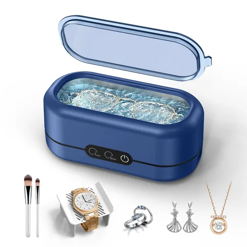 BYASKZIV Limpiador ultrasónico de joyas, limpiador de joyas mejorado de 48 KHz, máquina ultrasónica con tanque de acero inoxidable 304 para lentes,