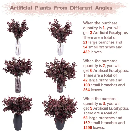Miniatura 2 de 3 piezas de plantas artificiales de seda, hojas de eucalipto de 29 pulgadas, ramas de eucalipto, decoración de arreglos florales, plantas