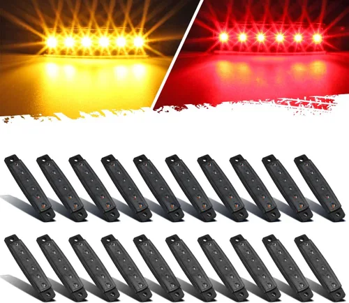 Partsam 20 luces LED de línea fina de 3.8 pulgadas, luces LED de color ámbar/rojo, luces de marcador impermeables para camiones, luces de marcador