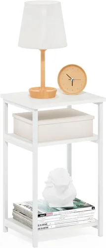 Miniatura 17 de Furinno JUST - Mesita lateral de 3 niveles con tubo giratorio N, estante abierto, mesita de noche con esquina curva redonda, mesita de cama, fácil