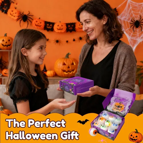 Miniatura 8 de Bombas de baño de Halloween para regalos de niños: 9 piezas de bombas de baño de globo ocular con juguetes sorpresa en el interior, juguete de baño