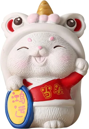 SEADEAR Decoración de año nuevo chino, conejo en miniatura, figura de conejo del zodiaco del zodiaco, figura de resina de Año Nuevo, mini figura de