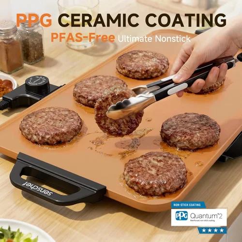Miniatura 5 de CookSimple Everyday - Plancha eléctrica de 20"x12", superficie cerámica PPG antiadherente de 1700W, diseño plano grande, perfecto para comidas